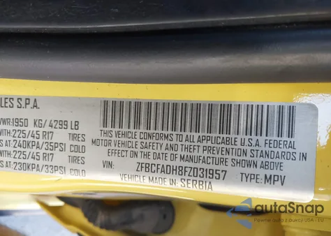 2015 Fiat 500L Urbana Trekking z USA, uszkodzony, nr VIN ZFBCFADH8FZ031957